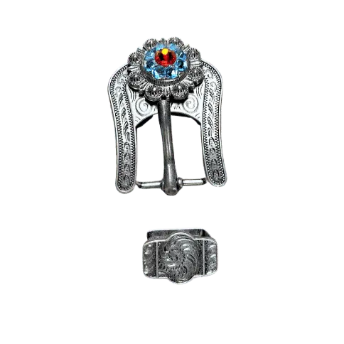Tie Dye Antique Silver European Crystal Buckle Keeper Set 1