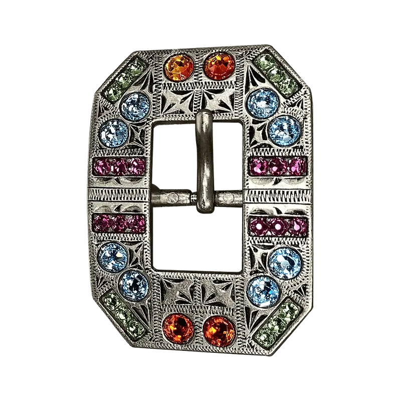 Tie Dye Antique Silver European Crystal Square Cart Buckle 1
