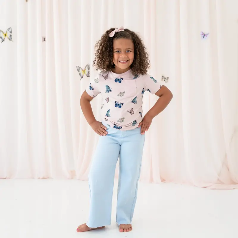 Toddler Crew Neck Tee In Blush Butterfly 1