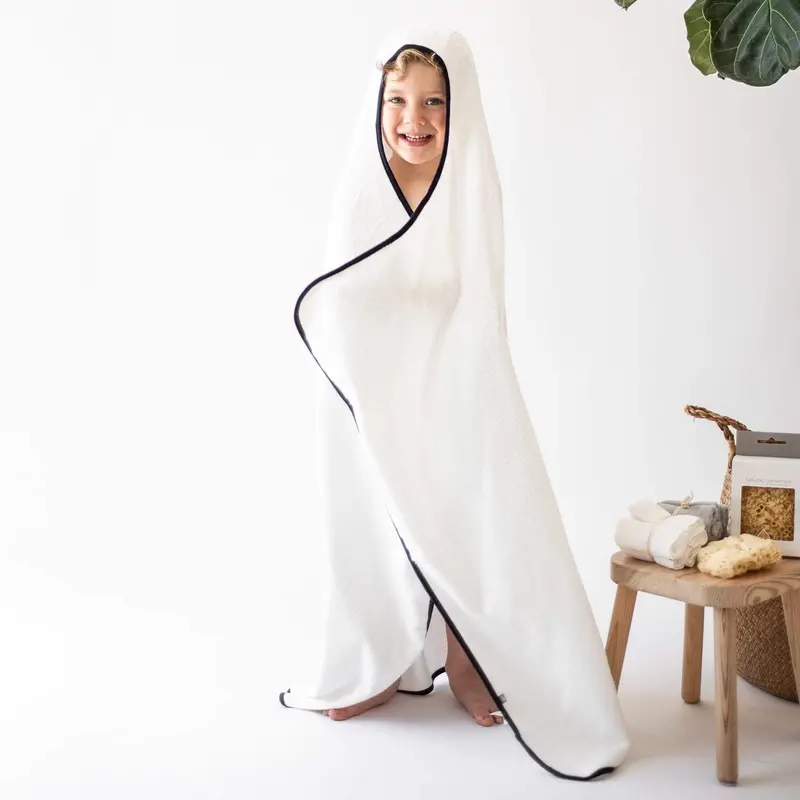 Toddler Hooded Bath Towel In Cloud With Midnight Trim 1