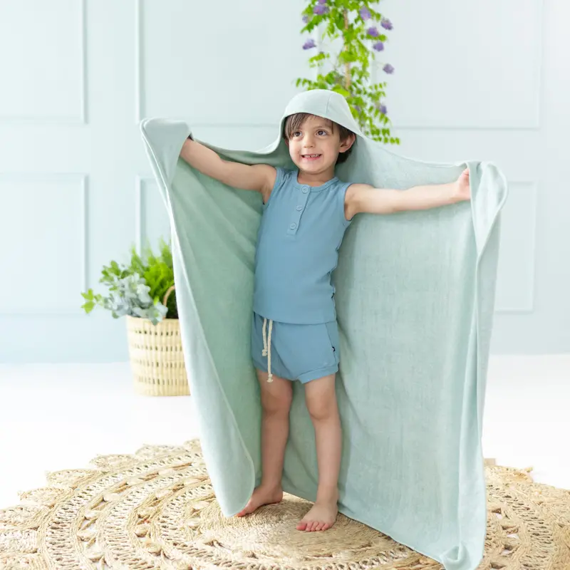 Toddler Hooded Bath Towel In Sage 1