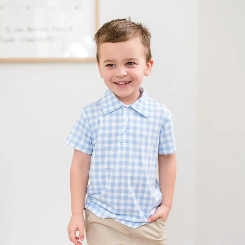 Toddler Short Sleeve Polo In Gingham Breeze 1