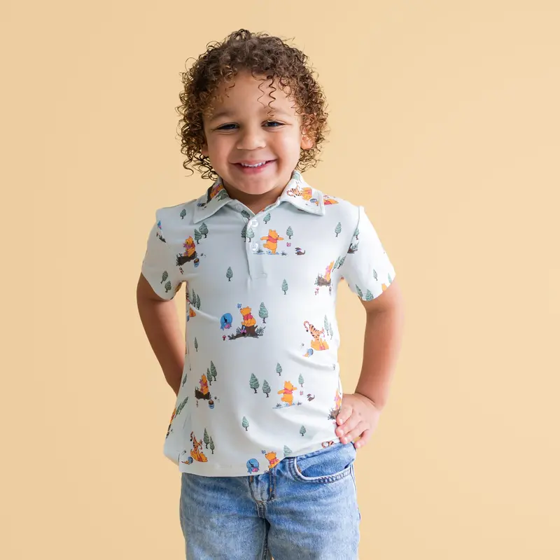 Toddler Short Sleeve Polo In Winnie The Pooh Hundred Acre Wood 1