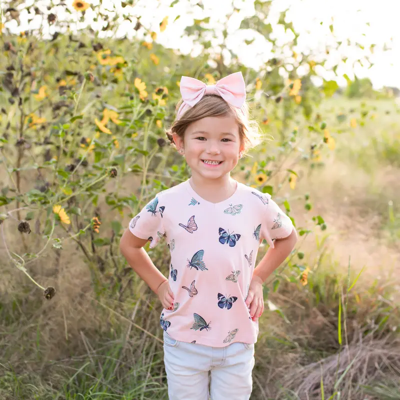 Toddler V-Neck Tee In Blush Butterfly 1