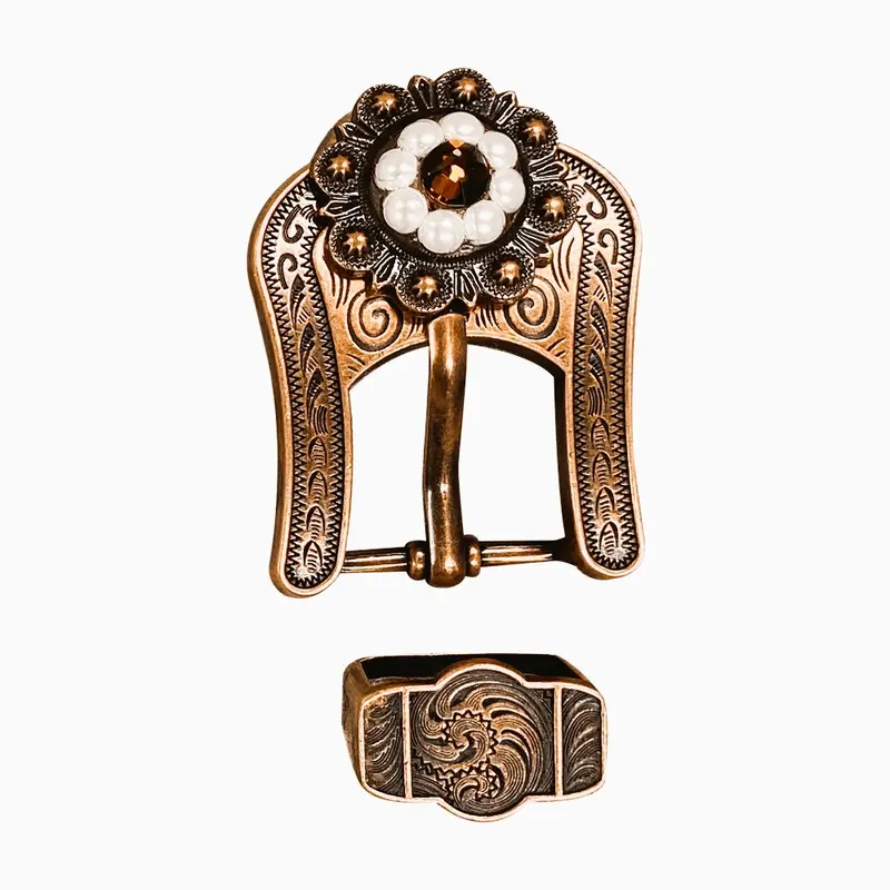 Topaz, Ab & Pearl Copper European Crystal Buckle And Keeper Set 1