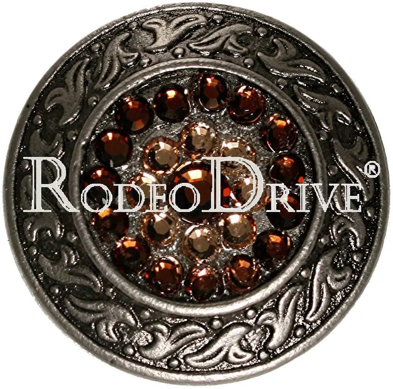 Topaz & Champagne Antique Silver 1.5" Disc European Crystal Concho 1