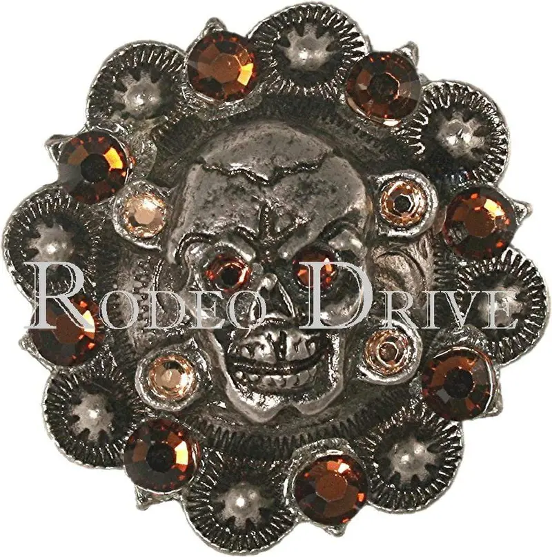 Topaz & Champagne Antique Silver 1.75" Skull European Crystal Concho 1