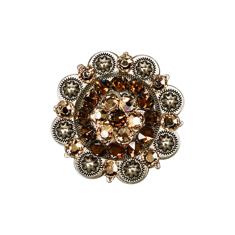 Topaz & Champagne Antique Silver 2" European Crystal Concho 1