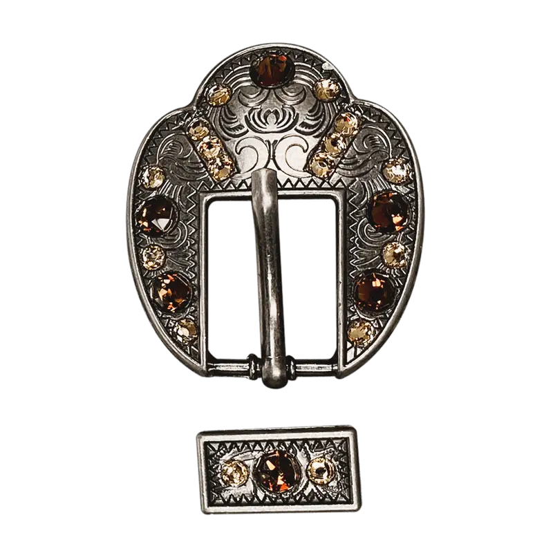 Topaz & Champagne Antique Silver European Crystal Fancy Buckle 1