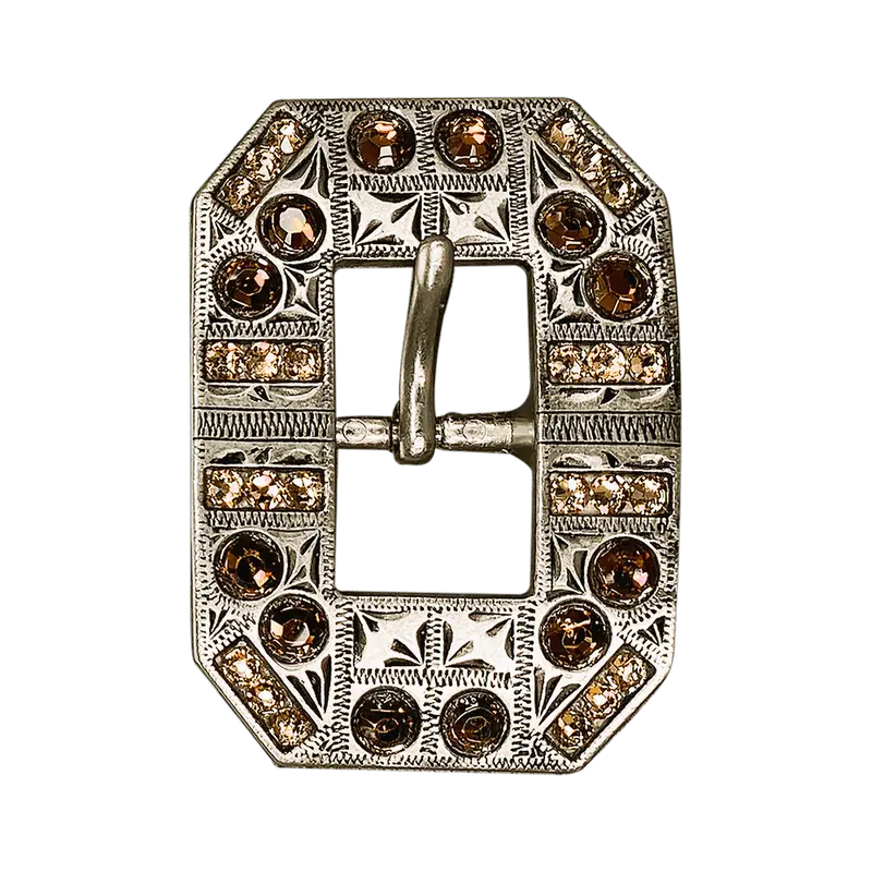 Topaz & Champagne Antique Silver European Crystal Square Cart Buckle 1
