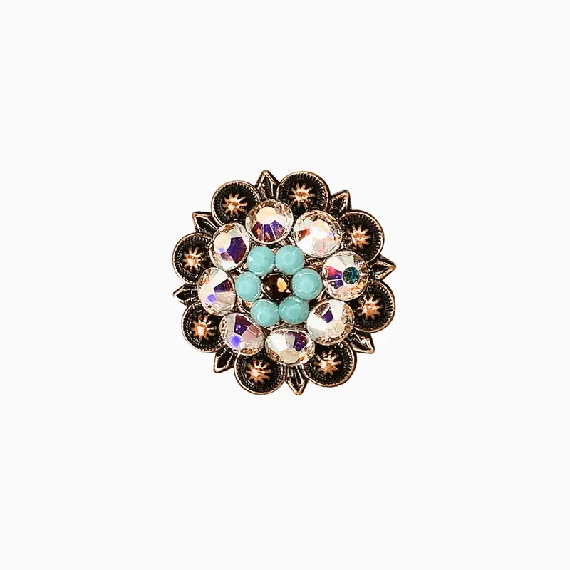 Topaz Turquoise & Ab Copper 1.25" European Crystal Concho 1
