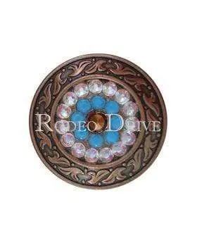 Topaz Turquoise & Ab Copper 1.5" Disc European Crystal Concho 1