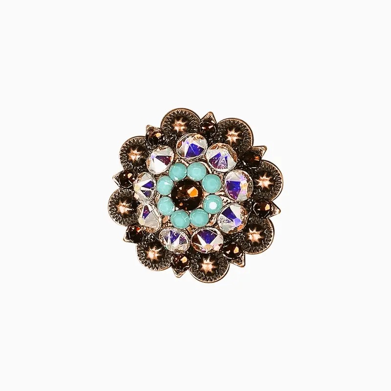 Topaz Turquoise & Ab Copper 1.5" European Crystal Concho 1