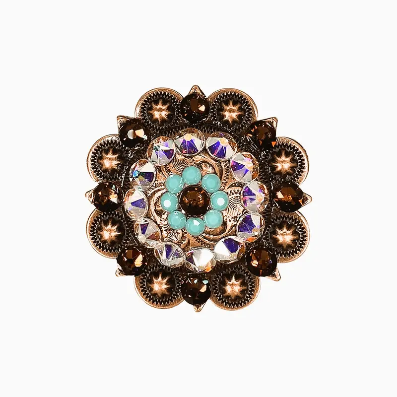 Topaz Turquoise & Ab Copper 2" European Crystal Concho 1