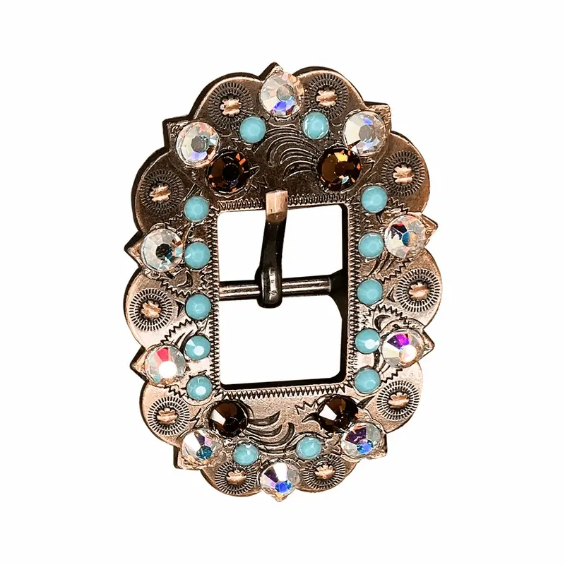 Topaz Turquoise & Ab Copper European Crystal Cart Buckle 1
