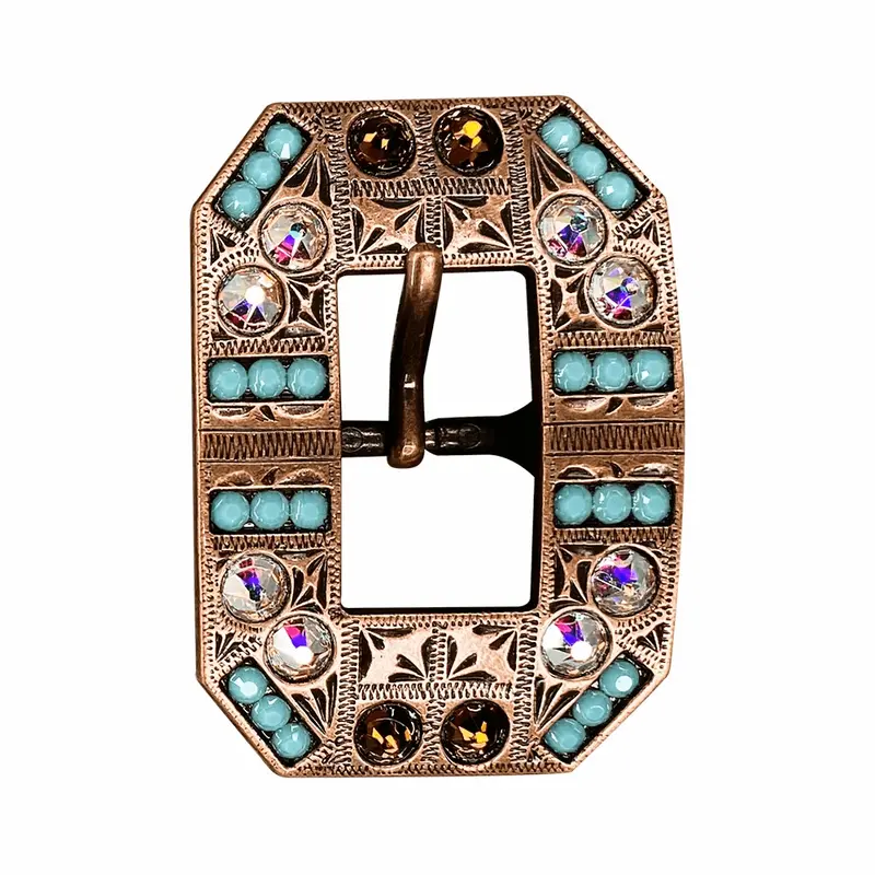 Topaz Turquoise & Ab Copper European Crystal Square Cart Buckle 1