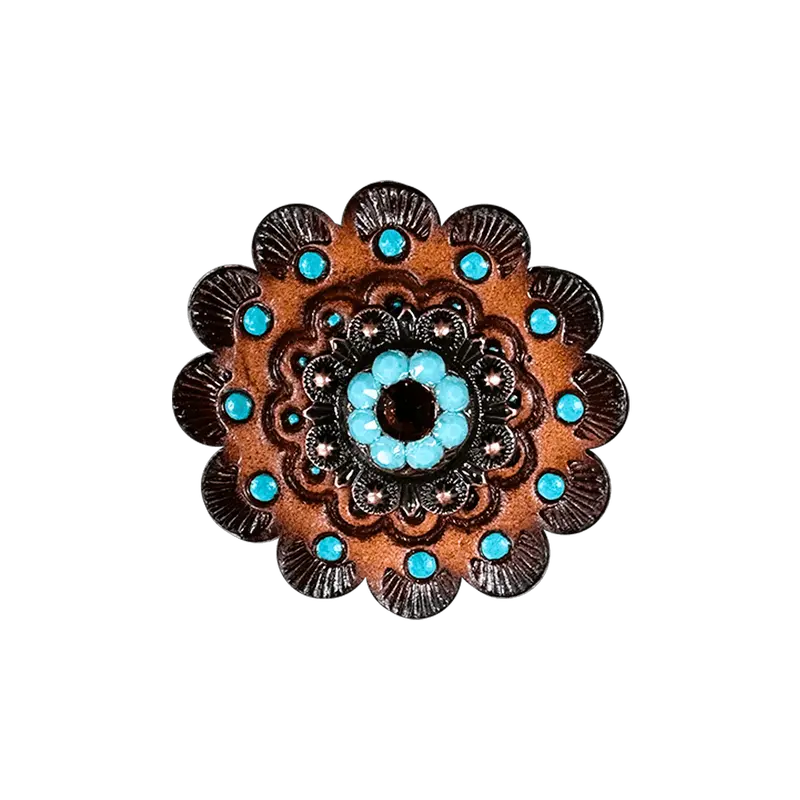 Topaz & Turquoise Copper 1" European Crystal Concho And Leather Rosette 1