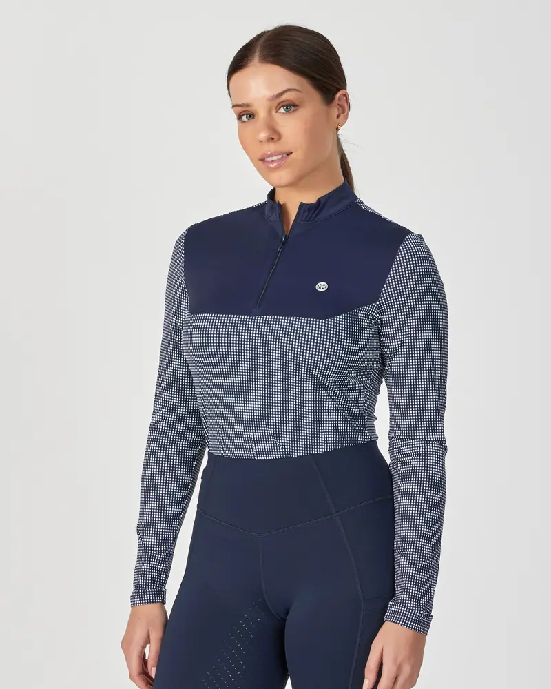 Training Top - Navy Mini Check L/S 1