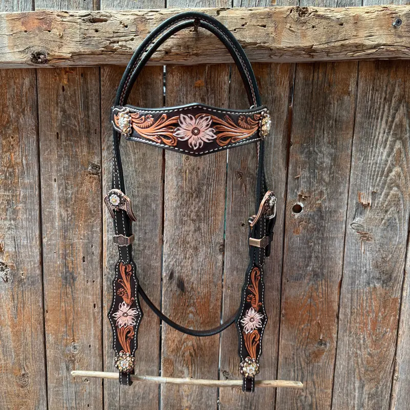 Triple Tone Floral Champagne And Clear Browband / One Ear - Triangle / Gladiator Breastcollar Tack Set #Bbbc648 3