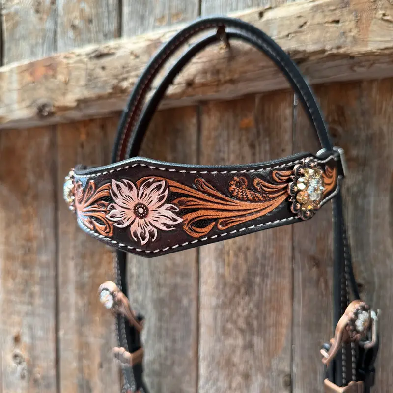 Triple Tone Floral Champagne And Clear Browband / One Ear - Triangle / Gladiator Breastcollar Tack Set #Bbbc648 4