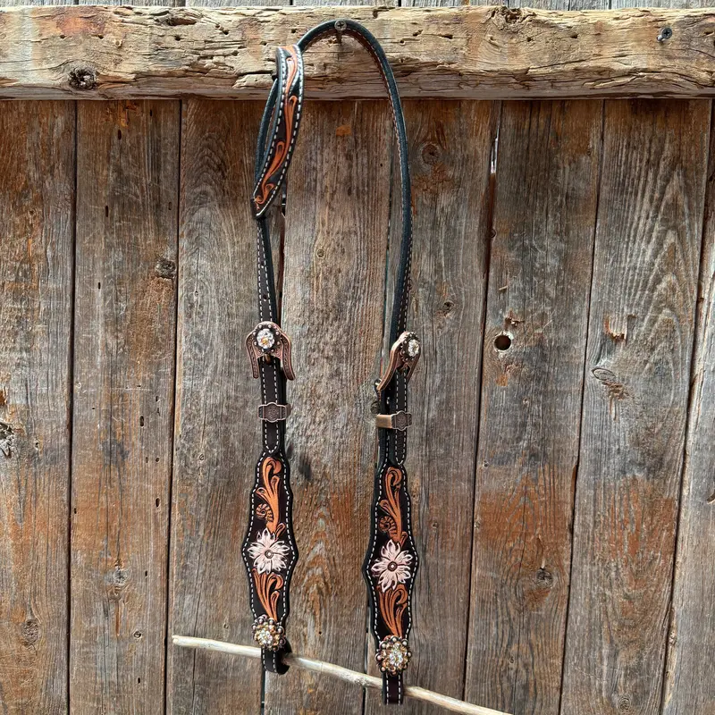 Triple Tone Floral Champagne And Clear Browband / One Ear - Triangle / Gladiator Breastcollar Tack Set #Bbbc648 4