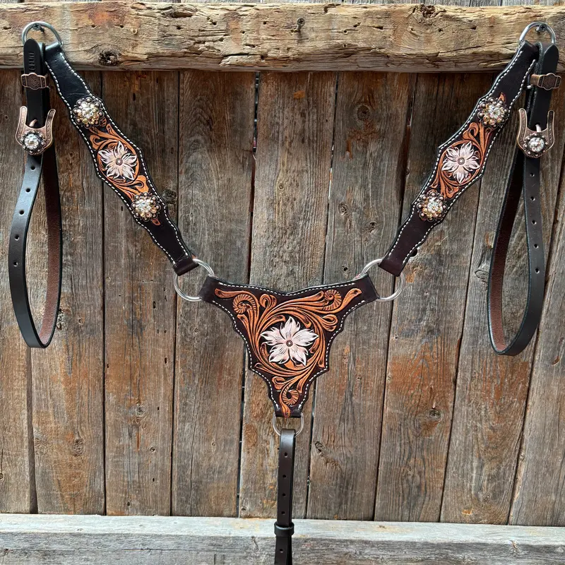 Triple Tone Floral Champagne And Clear Browband / One Ear - Triangle / Gladiator Breastcollar Tack Set #Bbbc648 5