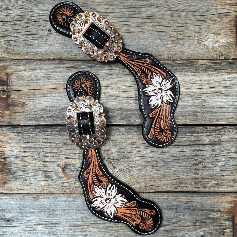 Triple Tone Floral Champagne, Clear Spur Straps #Ss140 1