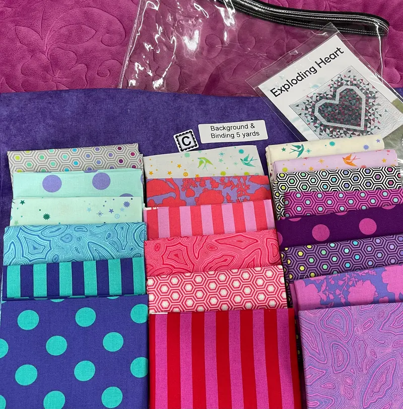 Tula Pink,  #C  Exploding Heart Kit Includes Pattern, 20 Fq, Background, & Binding.  (One Of A Kind) 1