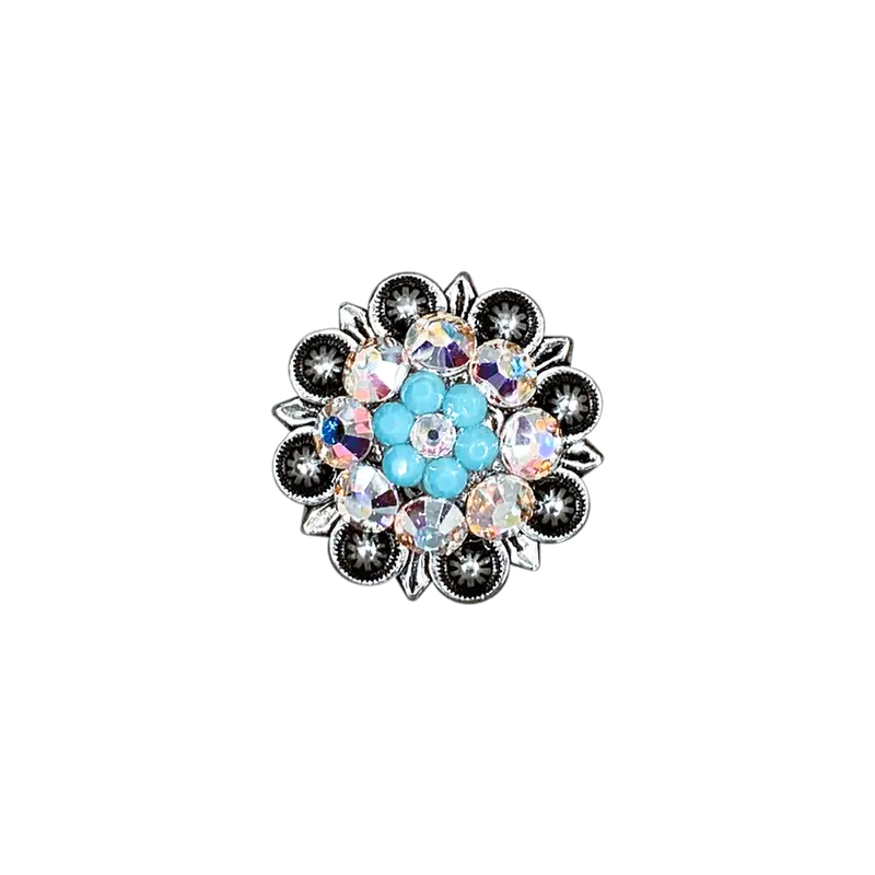 Turquoise & Ab Antique Silver 1.25" European Crystal Concho 1