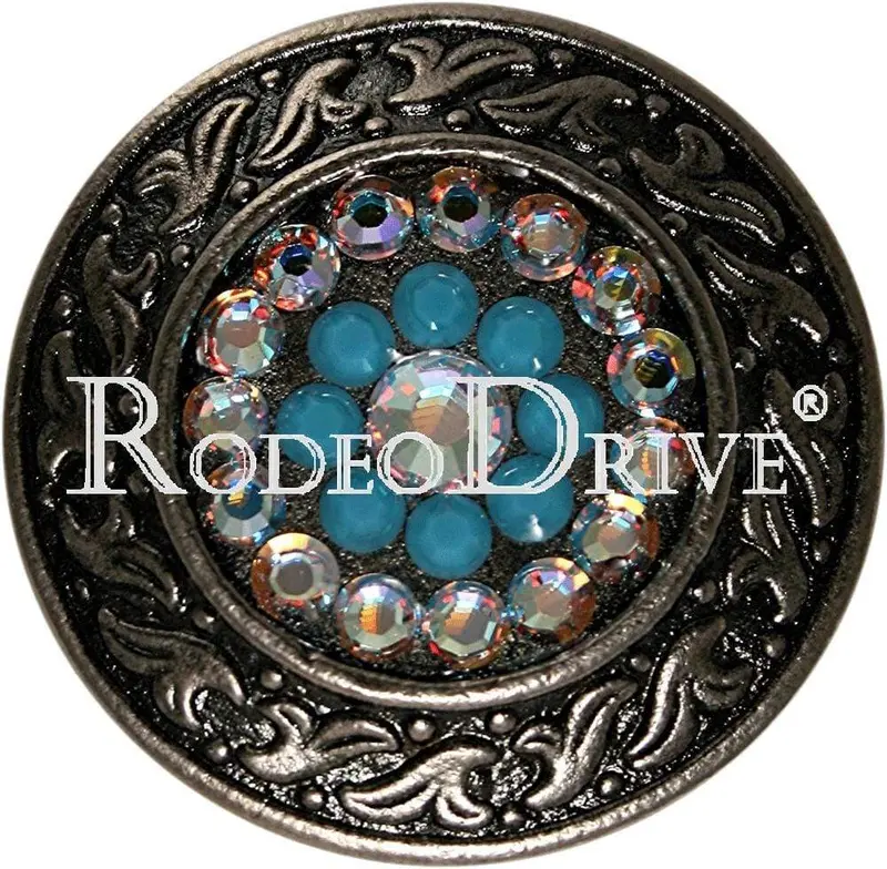 Turquoise & Ab Antique Silver 1.5" Disc European Crystal Concho 1