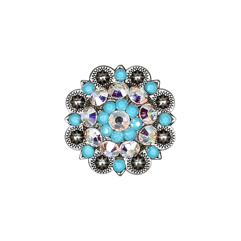 Turquoise & Ab Antique Silver 1.5" European Crystal Concho 1