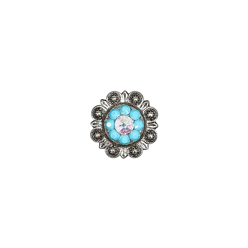 Turquoise & Ab Antique Silver 1" European Crystal Concho 1