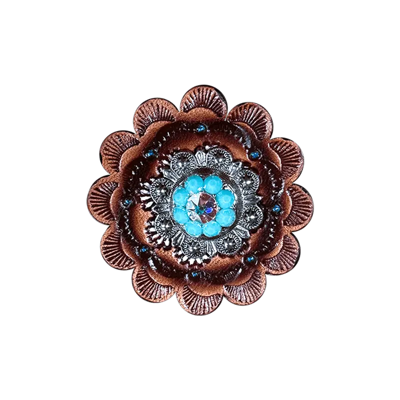 Turquoise & Ab Antique Silver 1" European Crystal Concho And Leather Rosette 1