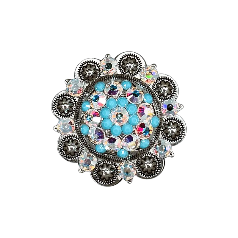 Turquoise & Ab Antique Silver 2" European Crystal Concho 1