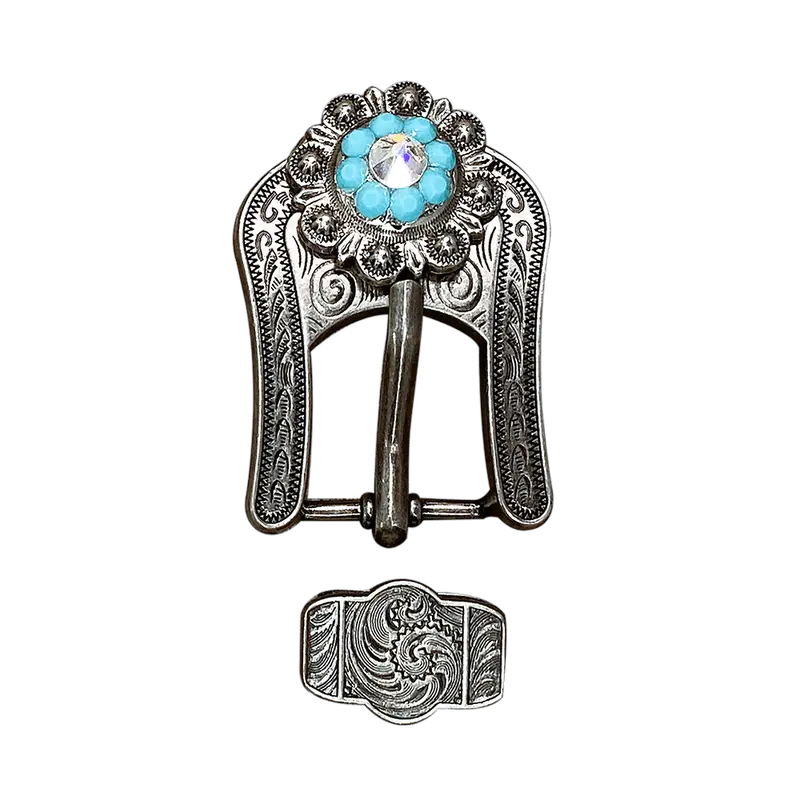 Turquoise & Ab Antique Silver European Crystal Buckle Keeper Set 1
