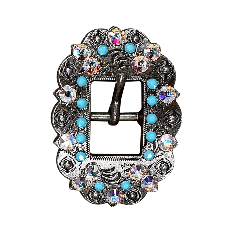 Turquoise & Ab Antique Silver European Crystal Cart Buckle 1