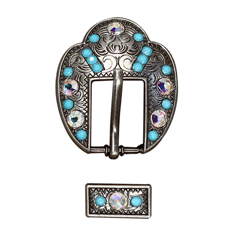 Turquoise &  Ab Antique Silver European Crystal Fancy Buckle 1