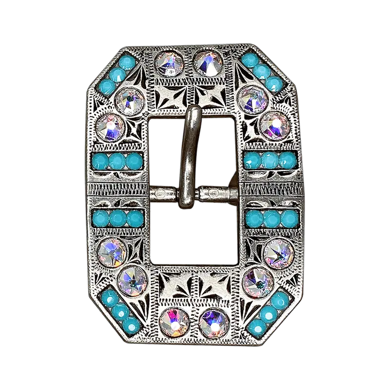 Turquoise & Ab Antique Silver European Crystal Square Cart Buckle 1