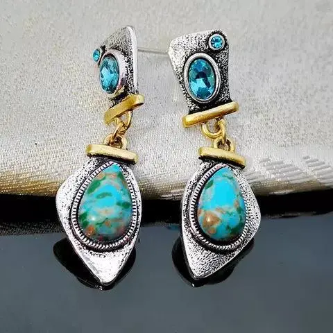 Turquoise And Aqua Dangle Silver Fashion Earrings Wa105 2