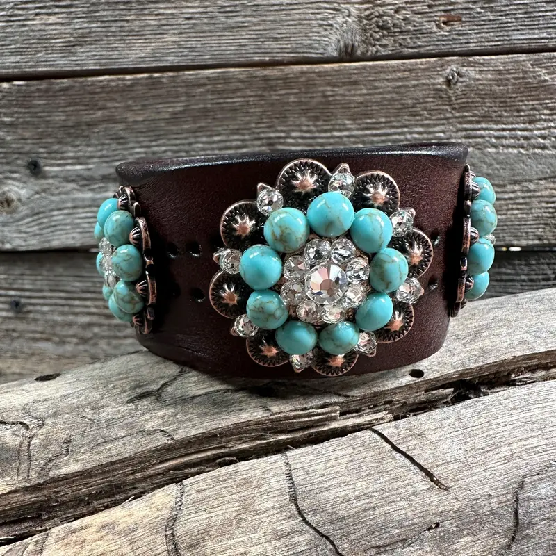 Turquoise And Clear Leather Bracelet Lb100 1