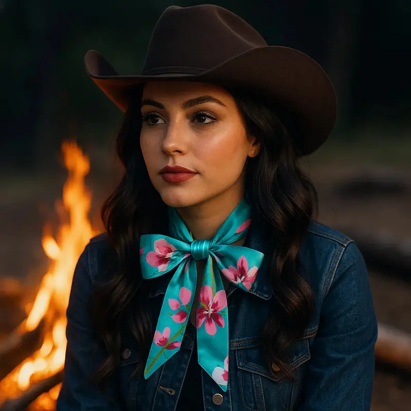 Turquoise And Pink Western Skinny Mini Wild Rag Scarf / Cowgirl Necktie #Tw319 1