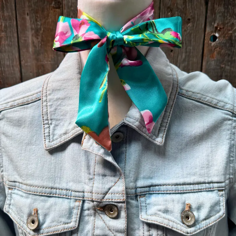 Turquoise And Pink Western Skinny Mini Wild Rag Scarf / Cowgirl Necktie #Tw319 2
