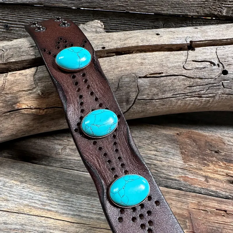 Turquoise Cabochon Leather Bracelet Lb108 2