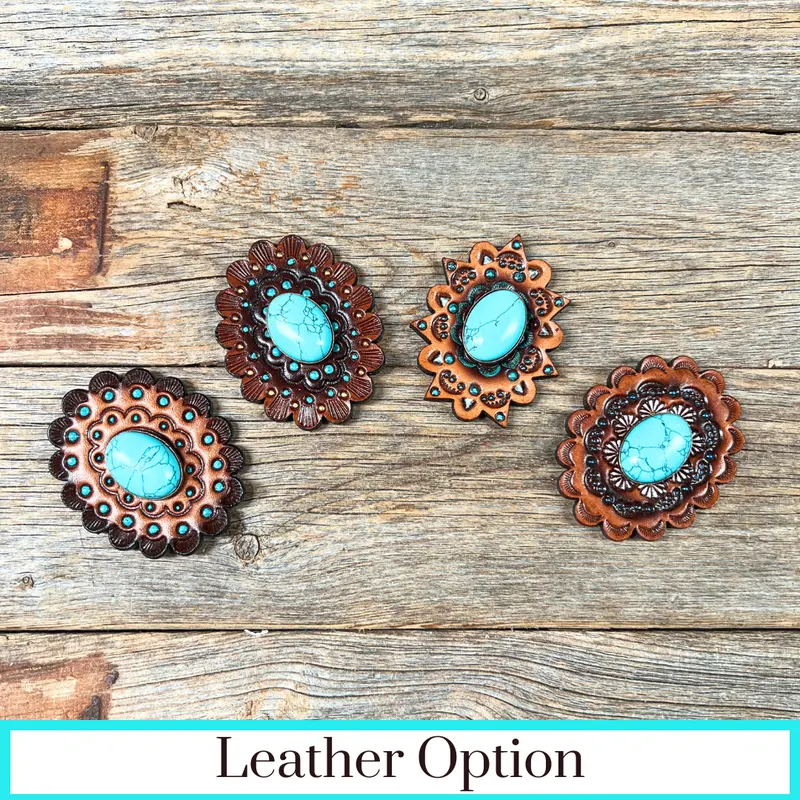 Turquoise Cabochon Stone - Leather Rosette Options - 1