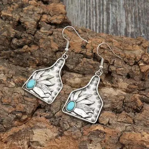 Turquoise Cow Tag Fashion Earrings Wa110 1