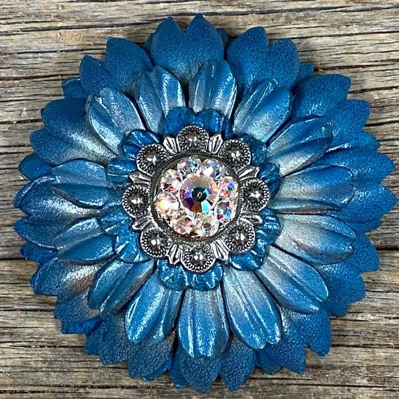Turquoise Daisy Flower With Antique Silver Ab 1" Concho 1