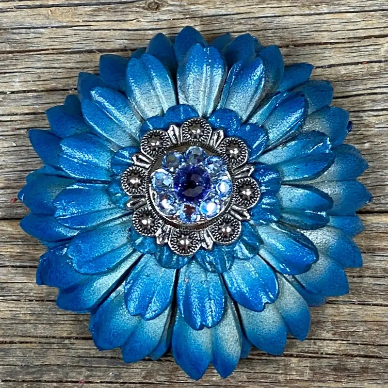 Turquoise Daisy Flower With Antique Silver Light Sapphire, Lilac 1" Concho 1