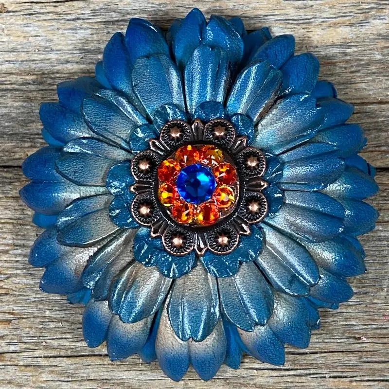 Turquoise Daisy Flower With Copper Capri, Fire Opal 1" Concho 1
