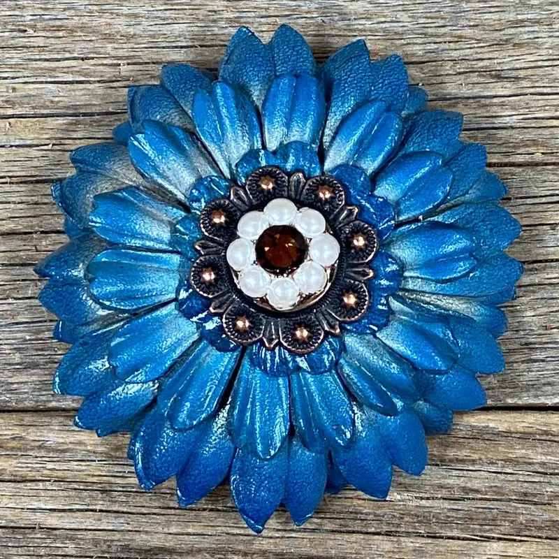 Turquoise Daisy Flower With Copper Topaz & Pearl 1" Concho 1