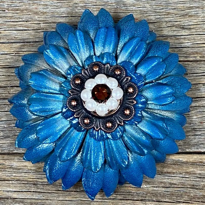 Turquoise Daisy Leather Flowers - 1" Crystal Conchos - Options 2